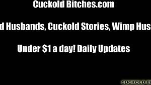 Wife makes cuckold cum in face during femdom