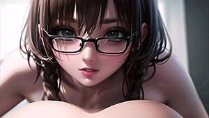 เลขาสาวอนิเมะนมใหญ่ใส่แว่นช่วยตัวเองในออฟฟิศร้อนๆ ASMR เฮ็นไทไม่เซ็นเซอร์