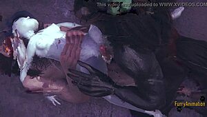 哇，我沉迷这个动物园总动员的3D毛茸茸，朱迪·霍普斯在狂野三人行POV，直出自日本动漫色情！