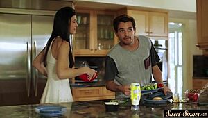 classy babe gets drilled hard in kitchen