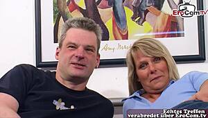 the everyday german wife next door explores her first mmf threesome during an amateur casting session