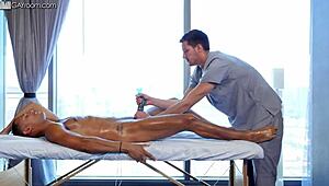 Damn, how does this hunk handle that huge BBC during massage?!
