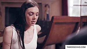 Why does father slap his stepdaughter's tight teen ass so hard?