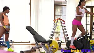 Athletic ebony babes explore deep fingering in tight spandex