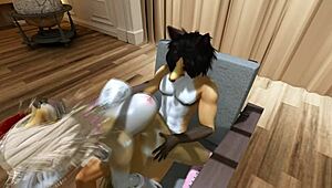 ブロンド擬人獣娘がダンスしながらヤイフ騎乗！