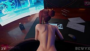 普里姆罗斯穿丝袜弯腰后入猛干3D办公室场景，卡通屁股上班真狂！