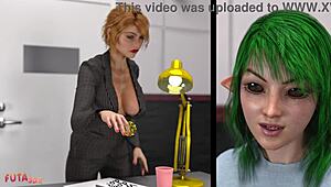 Chica Futa de Pelo Verde Crece una Polla Monstruosa y Se Folla al Investigador