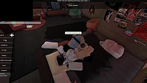 Roblox女孩和一个大鸡巴家伙亲热。他们亲密的卡通邂逅迅速升温