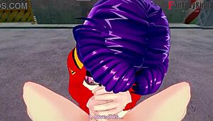 葛城ミサトがエヴァンゲリオンでフェラをして大きなおっぱいを見せびらかす