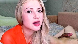 Hot blonde wakes up and sucks big cock until cum in mouth
