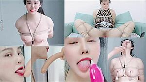 로프와 장난감으로 날벌칙 견디는 그녀. 바이브로 격렬한 오르가즘, 야생 롤플레이