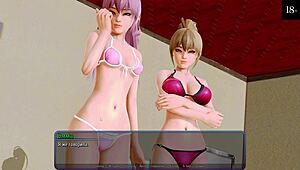 하렘 호텔에서 큰 가슴 플래싱, 밀프가 보지에 정액