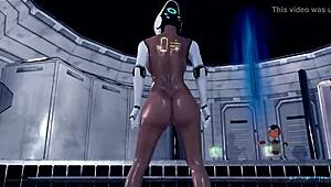 De shemale sexbot teaser in 3D animatie verkent futuristische thema's