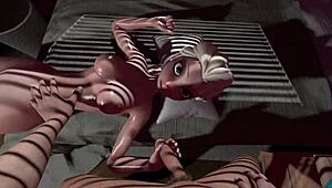 엘자 L이 무수정 3D SFM 헨타이 포르노 만화에 출연