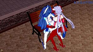 Tsubasa Kazanari、Maria和Chris Yukine沉浸在狂野的女同和扶她性爱中。激烈的Symphogear hentai展开！