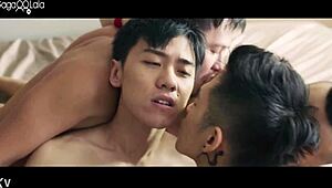 亚洲同志群交，激烈群 sodomy 场面