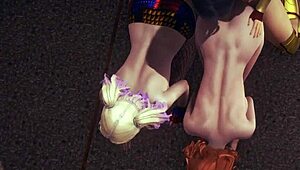 Black Widow geboord door Wonder Woman futa voor ze Harley Quinn neukt in wilde anime trio