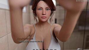 Den här killen kör närbild på bröstvårtor och sensuellt bröstslick i 3D-hentai-spel.