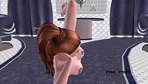 Linda jovem 3D 18+ posa sedutora no avião enquanto dedilha a boceta apertada.