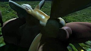 Sob a lua, amantes furry yiff ficam loucos com doggy e cowgirl na natureza.