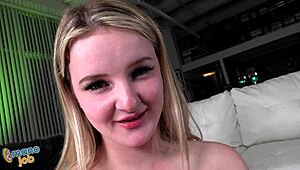 Barely-legal blonde babysitter eliza eves with big tits teases older men. she loves jerking them off during work hours.