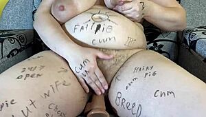 Young Big-Boobed Whore Wife Milky Mari Stretches Cum-Filled Pussy with Huge Dildo Before Creampie Gangbang