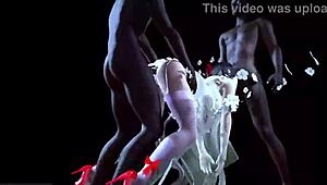 Két BBC uralja a nagy cicis csajt vad 3D animációban