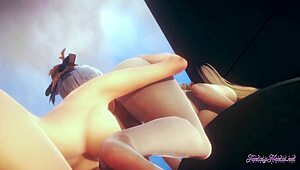 Hentai 3D de Genshin Impact con Ayaka y Fischl en acción lésbica chorreada y ardiente