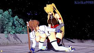 天哪，菲特·泰斯塔罗萨和奈叶·高町疯狂蕾丝游戏。魔法少女Hentai中激烈扶她性爱，太热了！！