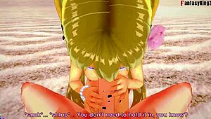 Marie Rose in bikini gaat wild op strand in fantasy animatie