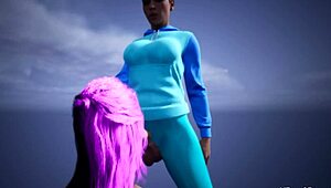 Har du sett 3D futa-18+ tjejer i djuphalssugning med BDSM-bondage?