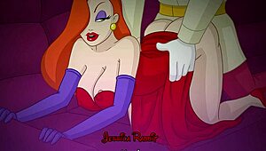 Os peitos enormes da Jessica Rabbit pulam em jogo selvagem no parque à noite.