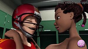 3D Молодая чирлидер скачет на члене звездного квотербека в раздевалке