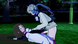 哇！Ochako Uraraka和Himiko Toga的疯狂扶她性爱！