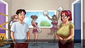 Volborstige stiefmoeder plaagt met reusachtige tieten in 3D game