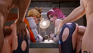 Overwatch 2 menampilkan Tracer dalam adegan hentai anime fokus