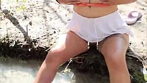 멕시칸 puta 강변 공공장소에서 젖탱이 보지 플래싱