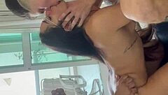 i'm a naughty brunette taking two cocks