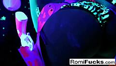 romi rain & dani having lesbian fun under black lights
