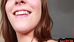 i'm suckin' my gf's small tits and ridin' her pov dick with my shaved pussy close up