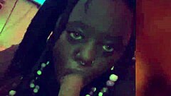 ebony cumslut takes bareback face fucking and throatfuck from interracial cock