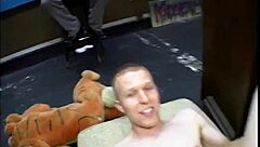 Hot blonde babe licking pussy and giving blowjobs to a group outdoors