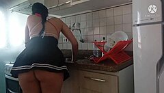 latina pornstar washing dishes in the kitchen