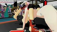 anime girl fights with ryona ballbusting in hentai mmd