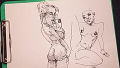 Hey, check out this porn artist sketching sexy girls super fast at work 😎