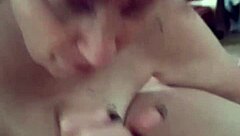 Cum drips from big tits as breakfast feast