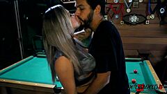 Milf bets rent on billiards, almost loses dick!