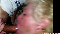 old lady gives bold blowjob under the viaduct