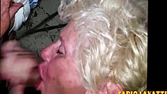 old lady gives bold blowjob under the viaduct