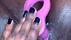 Ebony Teen 18+ Wife Achieves Creamy Orgasm Using Toys in Amateur Session